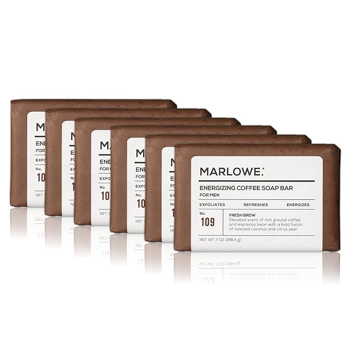 No. 109 Coffee Bar Soap 7 oz (6 Bars) – Exfoliating Body Scrub for Men with Natural Extracts, Caffeine, Coffee Bean & Cocoa Butter – Energizing Fresh Brewed Scent