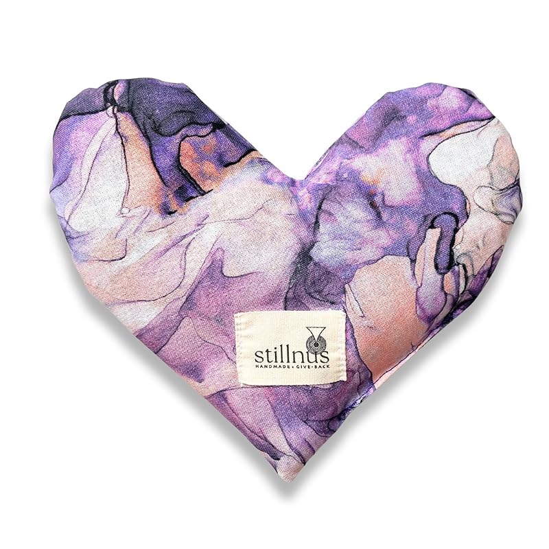 Handmade Heart-Shaped Eye Pillow - Organic Lavender & Flax Seed, Weighted for Hot/Cold Therapy | Holiday & Christmas Gift for Mom, Teachers, & Women (Pink & Purple)