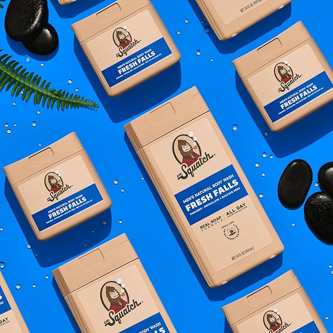 Dr. Squatch NEW Body Wash and Deodorant for Men Gift Set | No Paraben, Phthalate, Sulfate | Odor-Squatching, Aluminum-Free | Fresh Falls Body Wash (8 oz, 3-Pack) & Deodorant (2.56 oz, 2-Pack)