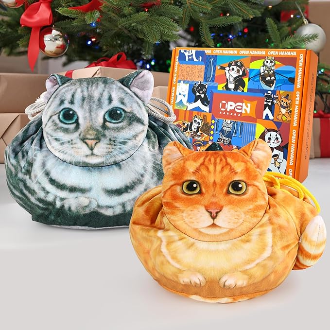 Openhaha Drawstring Travel Organizer, Cosmetic Pouch - Cat Gift for Women, Lay Flat Makeup Bag Gifts for Cat Lovers (2-Pack)