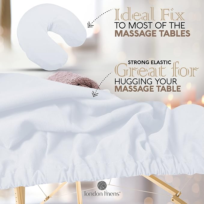 LONDON LINENS Soft Microfiber Massage Table Sheets Set 3 Piece Set - Includes Massage Table Cover, Massage Fitted Sheet, and Massage Face Rest Cover (White)