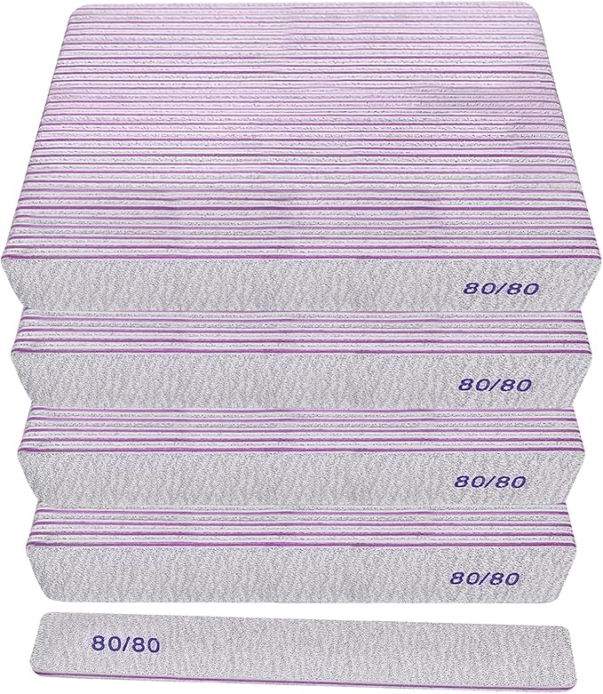 80/80 Grit Nail Files (100 Pack), Heavy Coarse Emery Boards for Acrylic Nails and Gel Nails, 80 Grits Double Sided Nail File Emory Professional Nail Filer Reusable Washable Manicure Square Gray