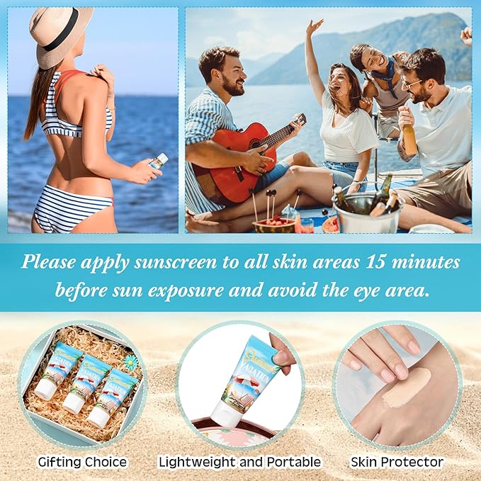 24 Pcs Mini Sunscreen Bulk for Summer Wedding Party Spf 30 Water Resistant Sunscreen Lotion Bulk 1oz Travel Size for Thank You Gifts Wedding Party Supplies(Skin Color Cream,Vacation)