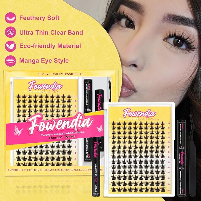 Manga Lash Clusters Kit 8-14mm Eyelash Clusters DIY Lash Extension Kit Waterproof Anime Lashes Ultra-Thin Invisible Band 0.3mm Cluster Eyelash Extensions, California Sunset Short-Kit