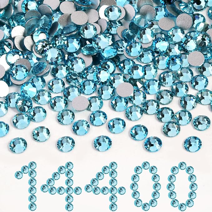 Beadsland Flatback Rhinestones Bulk,14400pcs Red Rhinestones for Nails Crafts Clothes DIY Decoration, Aquamarine, SS10, 2.7-2.9mm
