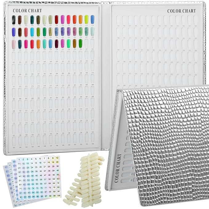 308 Nail Polish Swatches Book Leather Nail Color Display Book,UV Gel Polish Book Nail Painting Practice Design Board, Fake Tips Nails Sample Display Nail Art for Nail Salons
