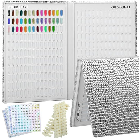 308 Nail Polish Swatches Book Leather Nail Color Display Book,UV Gel Polish Book Nail Painting Practice Design Board, Fake Tips Nails Sample Display Nail Art for Nail Salons
