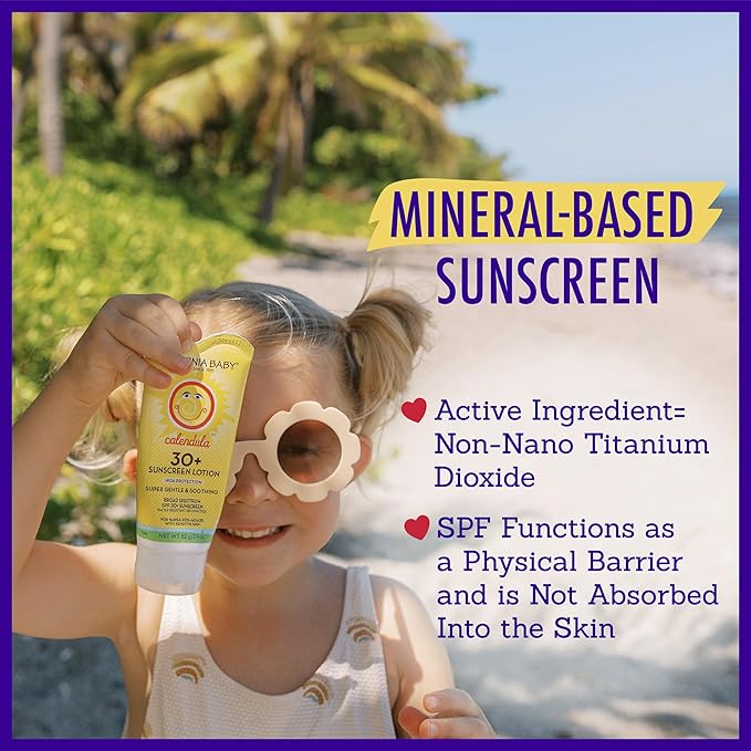 California Baby Calendula SPF 30+ Sunscreen | Mineral | Lavender Scent | Baby Sunscreen Face + Body | Travel Size | 82g / 2.9oz