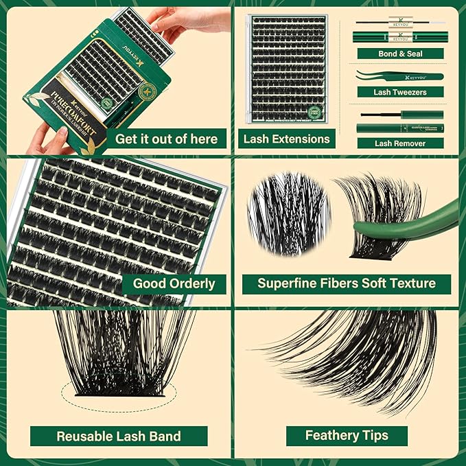 DIY Lash Extension Kit 182pcs Soft Lash Clusters 200D Curl Easy to Apply with Lash Bond and Seal Lash Applicator Lash Remover Eyelash Extension Kit at Home(RMkit-200D-D-10-18mix)