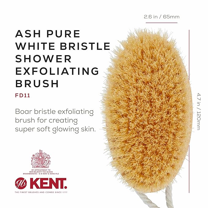 Kent FD11 Shower Brush with Wrist Strap - Exfoliating Body Brush for Wet or Dry Skin, Improves Circulation, Perfect for Lathering and Scrubbing, Made in England
