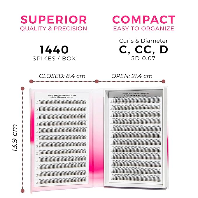 LLBA LashFolio Wet Promade Fans | Handmade Volume Eyelashes | Multi Selections From 5D To 10D | C CC D Curl | 0.03~0.07 mm | 8-15mm Length | Long Lasting | Easy Application (5D-0.07 C 8mm-15mm)