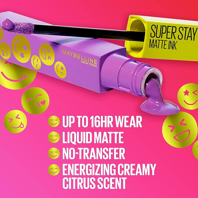 Maybelline Super Stay Matte Ink Liquid Lip Color, Moodmakers Lipstick Collection, Long Lasting, Transfer Proof Lip Makeup, Optimist, Pink, 1 Count
