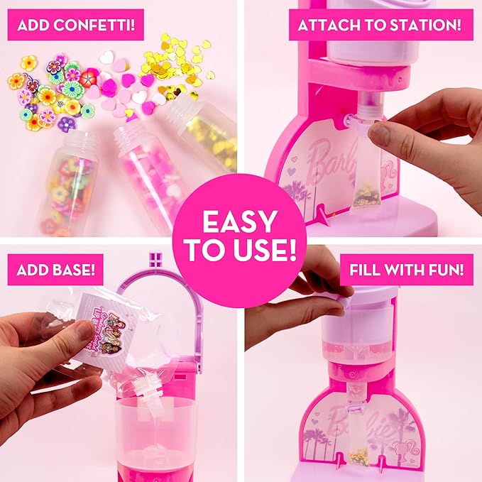 Horizon Group USA Barbie Sweet Shop Lip Gloss Making Kit, Makes 12 Barbie Accessories, Barbie Lip Glosses & Keychains, Arts and Crafts kit for Kids Ages 6+, Gifts for 6 Year Old Girl