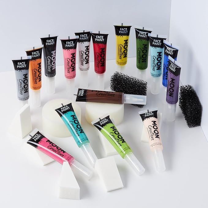 Face & Body Paint with Brush Applicator by Moon Creations - 0.50fl oz - Set of 16 colours
