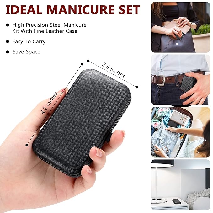 Geosar 12 Sets Manicure Set Nail Clippers Pedicure Kit 8 in 1 Stainless Steel Professional Grooming Kits Nail Care Tools with Travel Case for Men Women(Red Background)