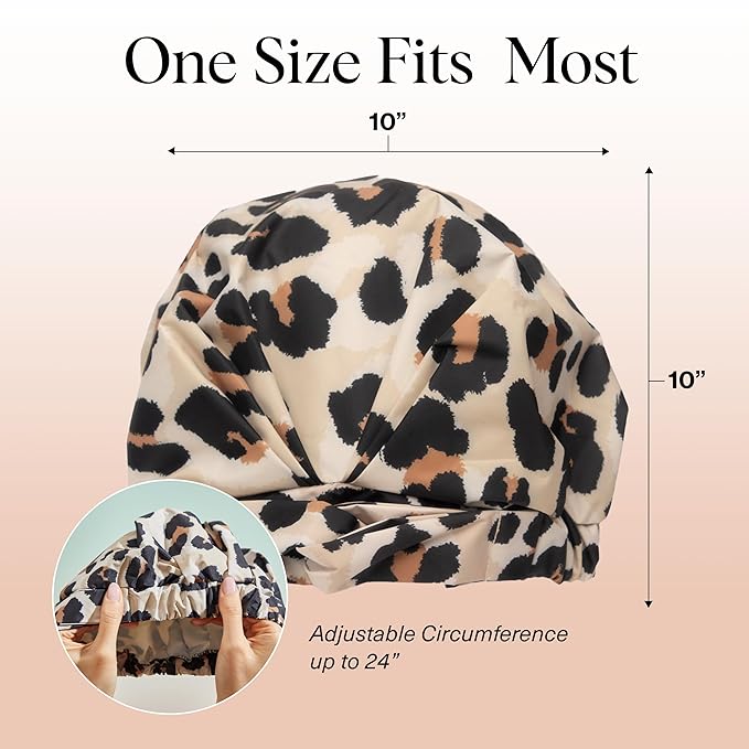 Kitsch Luxury Shower Caps for Women Reusable Waterproof - Large Shower Cap for Women and Men, Non-slip, Quick-dry Hair Cap for Long & Short Hair, Comfortable and Stylish Design - Leopard