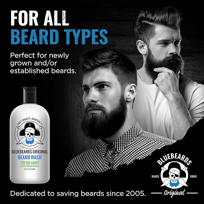 Fresh Mint Beard Care for Men, 8.5 oz. - Natural Peppermint Oil Formula for Deep Cleansing, Softening, and Conditioning Beard and Skin - Made in USA