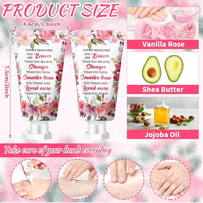 50 Pcs Thank You Hand Cream Bulk Appreciation Gifts for Woman Inspirational Travel Hand Cream Gift Set Always Remember You Are Braver Than You Believe Hand Lotions for Women Coworker Teacher