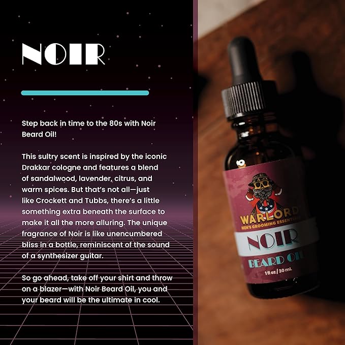 WARLORD Beard Oil & Beard Softener for Men - Beard Moisturizer & Natural Beard Oil to Reduce Itchy Skin, Tame Hair and Manage Frizz - Noir, 1 Fl Oz