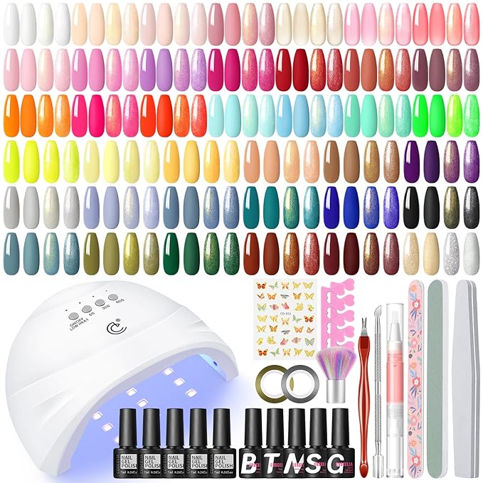 COSCELIA 57pcs Gel Nail Polish Kit with U V light Starter Kit 40 Colors Gel Polish Set 5pcs Top and Base Coat Glossy Matte Glitter Effect Beautiful Nail Stickers Gel Manicure Kit DIY Gifts for Women