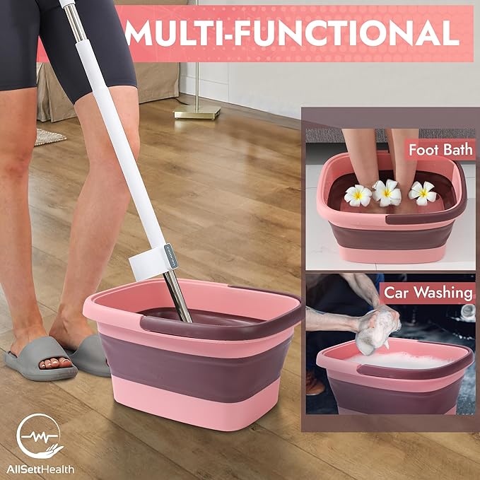 AllSett Health Collapsible Foot Bath – Advanced Foot Soaking Tub with Portable Design and Handle – Foldable Pedicure Foot Spa Bowl – Compact and Lightweight Foot Soak with Acupressure Points, Pink