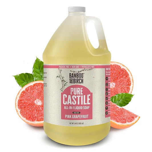 Pure Castile Soap Liquid Organic, Certified Palm Oil Free Natural Soap, Citrus Grapefruit, 64 oz