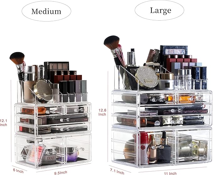 Cq acrylic 3 Pack Clear Makeup Storage Organizer,Stackable 6 Drawers Make Up Organizers,Cute Desk Organizer for Vanity Jewelry,Hair Clip,Beauty,Skincare Product Bathroom Counter Organizers and Storage