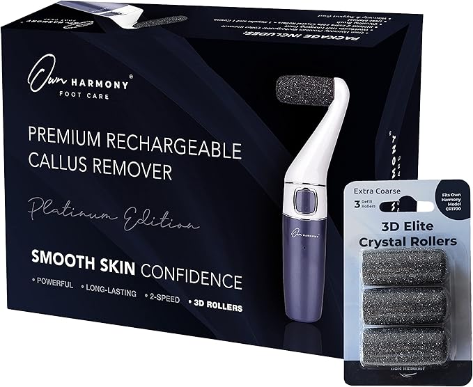 Own Harmony Electric Foot Callus Remover and 6 Rollers Bundle: Professional Foot Care Pedicure Tools, Rechargeable Dead Skin Feet Scrubber, Electronic Feet File Grinder - Best for Hard, Cracked Heels