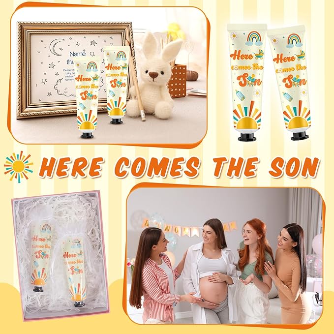 48 Sets Baby Shower Hand Cream Bulk Here Comes the Son Baby Shower Favors Bridal Thank You Hand Cream for Guests Travel Size Lotion with Organza Bags