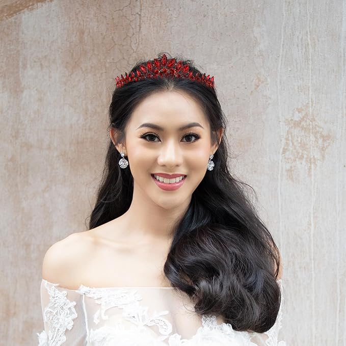 LIMELIA Women's Tiara for Henna Wedding Party|Glitter Hair Accessories for Bridal Birthday Pageant Prom Halloween Costume Christmas Party, Queen Princess Crowns | Leaf Model-Red