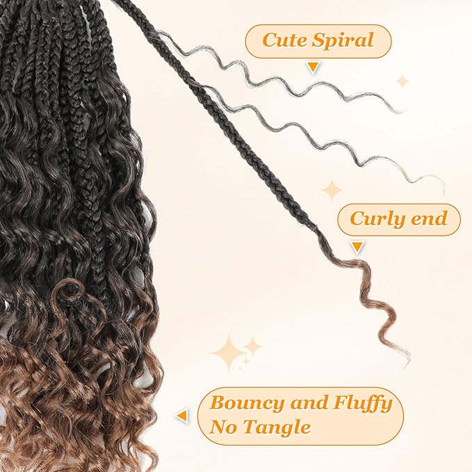 9 Packs Goddess Box Braids Crochet Hair Boho Crochet Box Braids With Curly Ends Crochet Hair For Black Women, 12 Inch Pre Looped Bohemian Crochet Box Braids Hair (12Inch 9 Packs,T30)