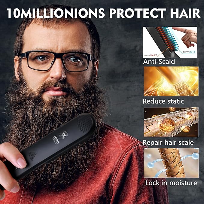 Innovation Blue Beard Straightener Kit w, Beard Balm, Beard Growth Oil, Beard Styling Comb & Scissors, Upgraded 5-in-1 Beard Set, Unique Stocking Stuffer Gifts for Friend, Father & Him