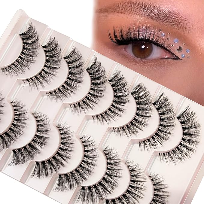 Cat Eye Lash Mink Lashes Fluffy NINGLASH Wispy Lashes Strips False Eyelashes Natural Look Fake Eyelash 15mm Faux 3D 7 Pairs Lash Pack