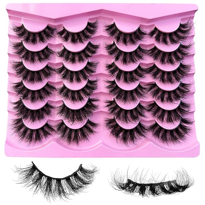 NINGLASH Lashes Strips Fluffy False Eyelashes 20mm Full Wispy Lashes 9D Volume Curly Lash Pack Fake Eyelash 12 Pairs Thick Faux Mink Lashes Multipack