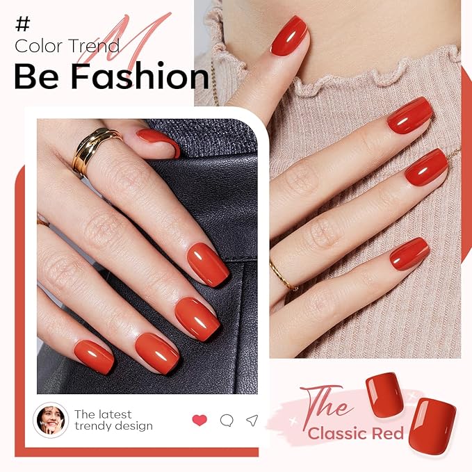 Modelones Red Press on Nails for Women, Spring Easter Short Square Fake Nails, Reusable Nail Kit with Nail Glue Adhesive Tabs Mini Nail File, Nails Press Ons 32Pcs16 Sizes, Women Girl Gift