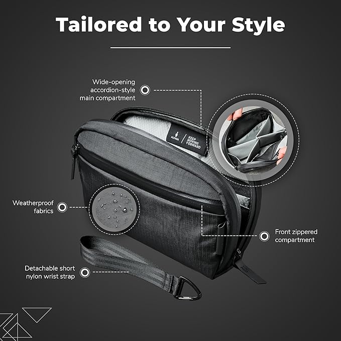 ALPAKA Toiletry Bag - Detachable Wrist Strap - 2 Internal Dividers and 2 Mesh Pockets - Doubles as EDC Pouch - Optimally Sized Accordion-Style Toiletry Bag For Men