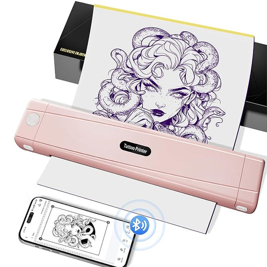 2025 New Version Tattoo Stencil Printer with 10pcs Transfer Paper, Wireless Thermal Tattoo Transfer Printer, Bluetooth Portable Tattoo Machine Compatible with Smartphone & Pad, Pink