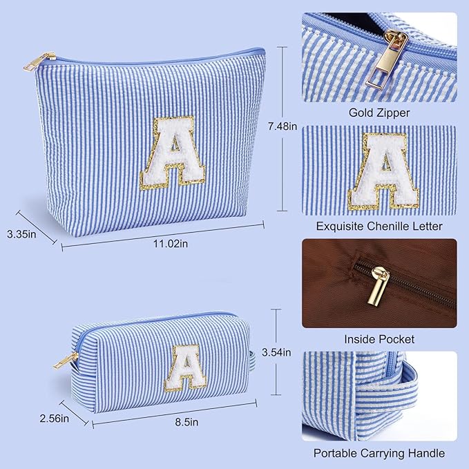YOOLIFE Travel Makeup Bag for Women, Initial Make Up Bag with Makeup Brush Bag Monogram Makeup Bags 3 Pieces Cute Makeup Bag Personalized Sister Gifts Best Friend Birthday Gifts for Women Her Mom H