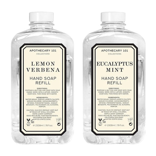 Apothecary 101 Collections | Hand Soap Refill | Home and Body Company | 78oz x 2 | Lemon Verbena & Eucalyptus Mint