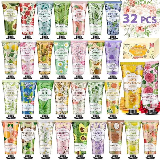 32 Pack Hand Cream Gift for Women, Bulk Hand Lotion Travel Size for Dry Cracked Hands, Mini Moisturizing Hand Cream for Mothers Day Gifts, Thank You Gifts and Teacher Appreciation Gifts