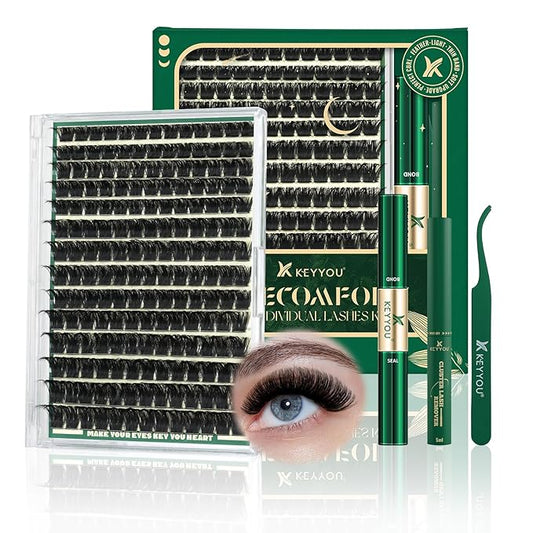 DIY Lash Extension Kit 182pcs Soft Lash Clusters 200D Curl Easy to Apply with Lash Bond and Seal Lash Applicator Lash Remover Eyelash Extension Kit at Home(RMkit-200D-D-10-18mix)