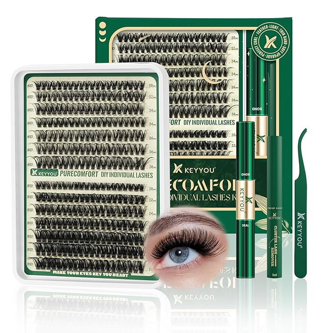 DIY Lash Extension Kit 280pcs Soft Lash Clusters 60D+80D C Curl Easy to use with Lash Bond and Seal Lash Applicator Lash Remover Eyelash Extension Kit at Home(RMkit-60D80D-C-10-18mix)
