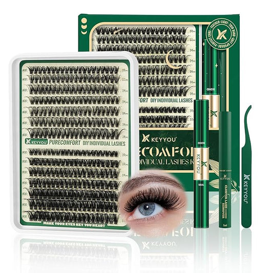 DIY Lash Extension Kit 280pcs Soft Lash Clusters 60D+80D C Curl Easy to use with Lash Bond and Seal Lash Applicator Lash Remover Eyelash Extension Kit at Home(RMkit-60D80D-C-10-18mix)