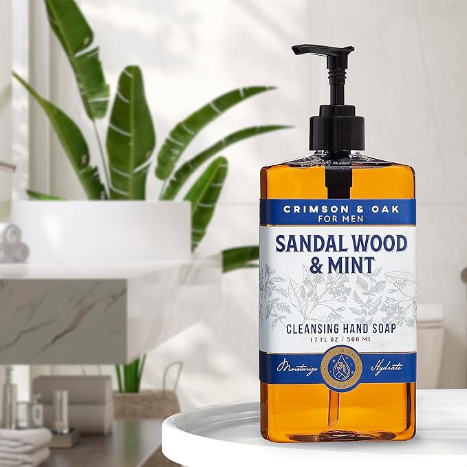 Body Prescriptions Crimson & Oak Men's Deep Cleansing Hand Soap with Pump Dispenser, 17 Fl Oz (Pack of 1), Sandalwood and Mint