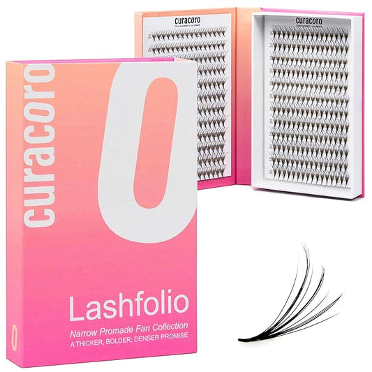 Curacoro LashFolio Wet Promade Fans, Handmade Volume Eyelashes, 5D To 10D, C CC D Curl, 0.03~0.07 mm, 8-13mm Mix Length, Professional Long-Lasting Promade Lash Fans (7D-0.03 D 8-13mm)