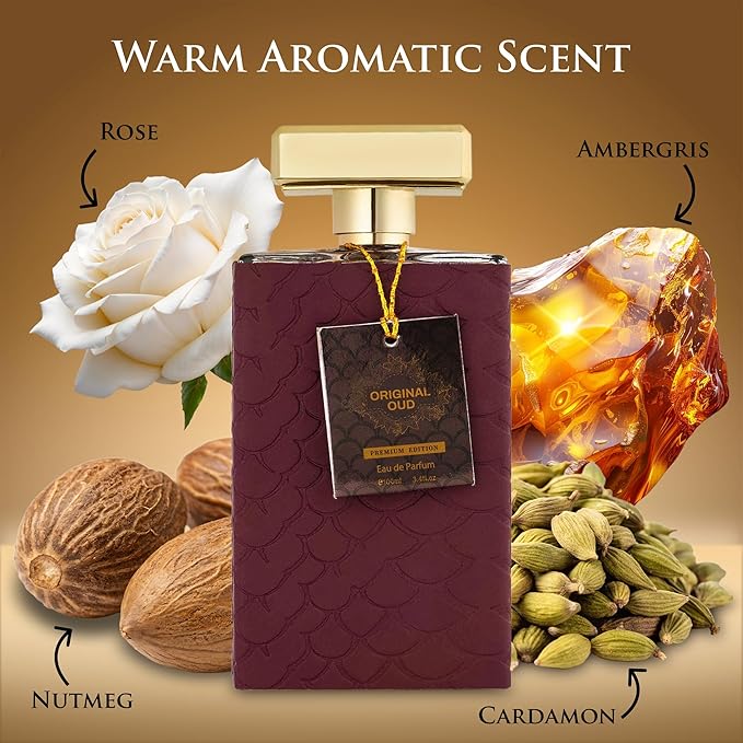 Original OUD Premium Edition for Men - Amber Woody Fragrance - Top Notes of Cardamom & Davana - Base Scents of Ambergris, Vanilla & Patchouli - Cruelty-Free -Elegant 100ml Bottle, Men Parfume