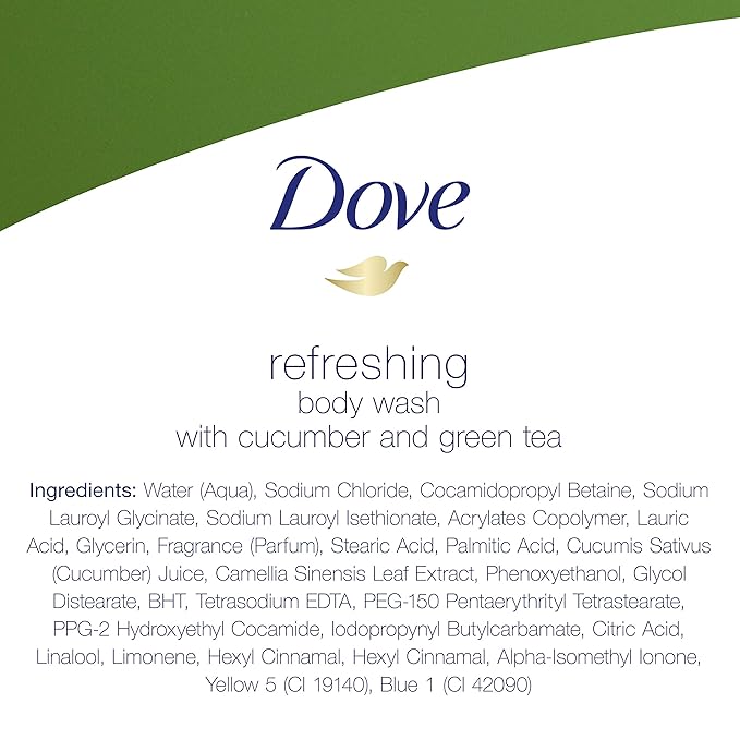 Dove Refreshing Body Wash Cucumber and Green Tea 4 Count Revitalizes and Refreshes Skin Cleanser That Effectively Washes Away Bacteria While Nourishing Your Skin 22 oz