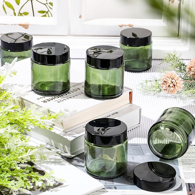 Norme 48 Pcs 4 oz Glass Jars with Lids Leakproof Round Airtight Empty Cosmetic Jars with Inner Liners Lid for Storing Lotions Powder Ointments Candle Making (Green)
