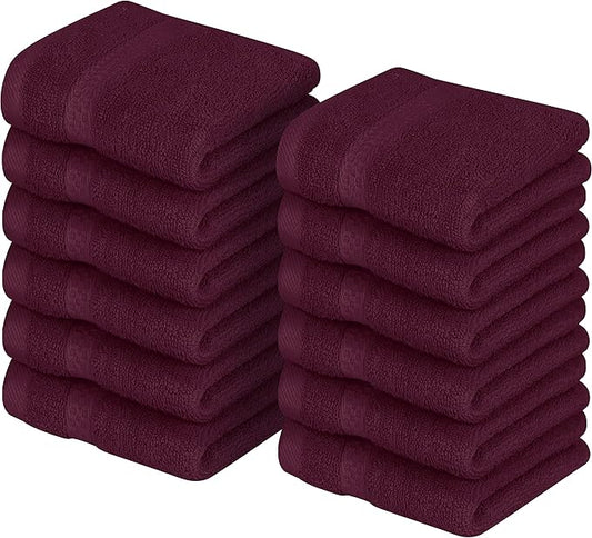 Utopia Towels 12 Pack Premium Wash Cloths Set, 12 by 12 Inches, 100% Cotton Ring Spun, Highly Absorbent and Soft Feel Essential Washcloths for Bathroom, Spa, Gym, and Face, Burgundy