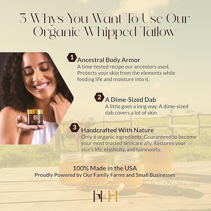 HIDE & HIVE Whipped Tallow Balm – Grass-Fed Moisture for Face, Body & Hands – Organic Beef Tallow for Skin with Royal Jelly & Propolis – Clean, Non-Greasy Balm for Dry, Sensitive Skin
